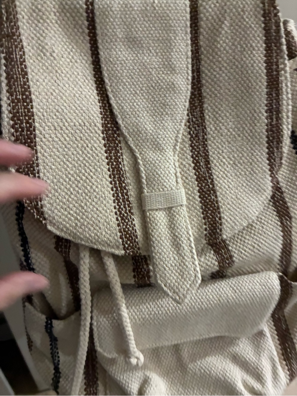 Canvas Striped Drawstring Backpack - Cream and Brown - Picture 2 of 4